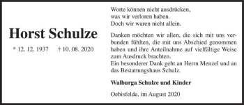 Traueranzeige von Horst Schulze  von Magdeburger Volksstimme