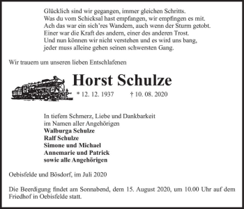 Traueranzeige von Horst Schulze  von Magdeburger Volksstimme