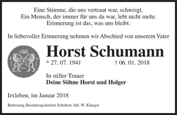 Traueranzeige von Horst Schumann  von Magdeburger Volksstimme