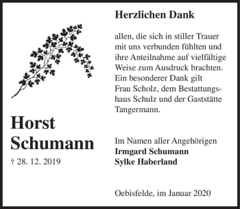 Traueranzeige von Horst Schumann  von Magdeburger Volksstimme