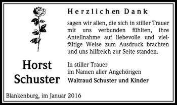 Traueranzeige von Horst Schuster  von Magdeburger Volksstimme