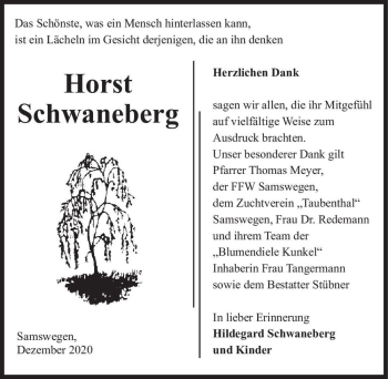 Traueranzeige von Horst Schwaneberg  von Magdeburger Volksstimme
