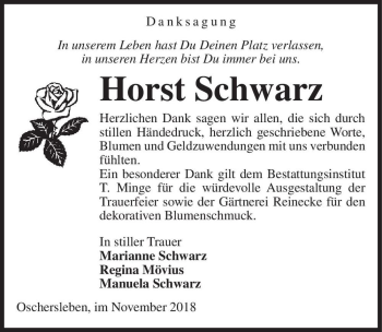 Traueranzeige von Horst Schwarz  von Magdeburger Volksstimme