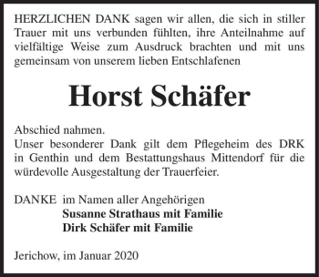 Traueranzeige von Horst Schäfer  von Magdeburger Volksstimme