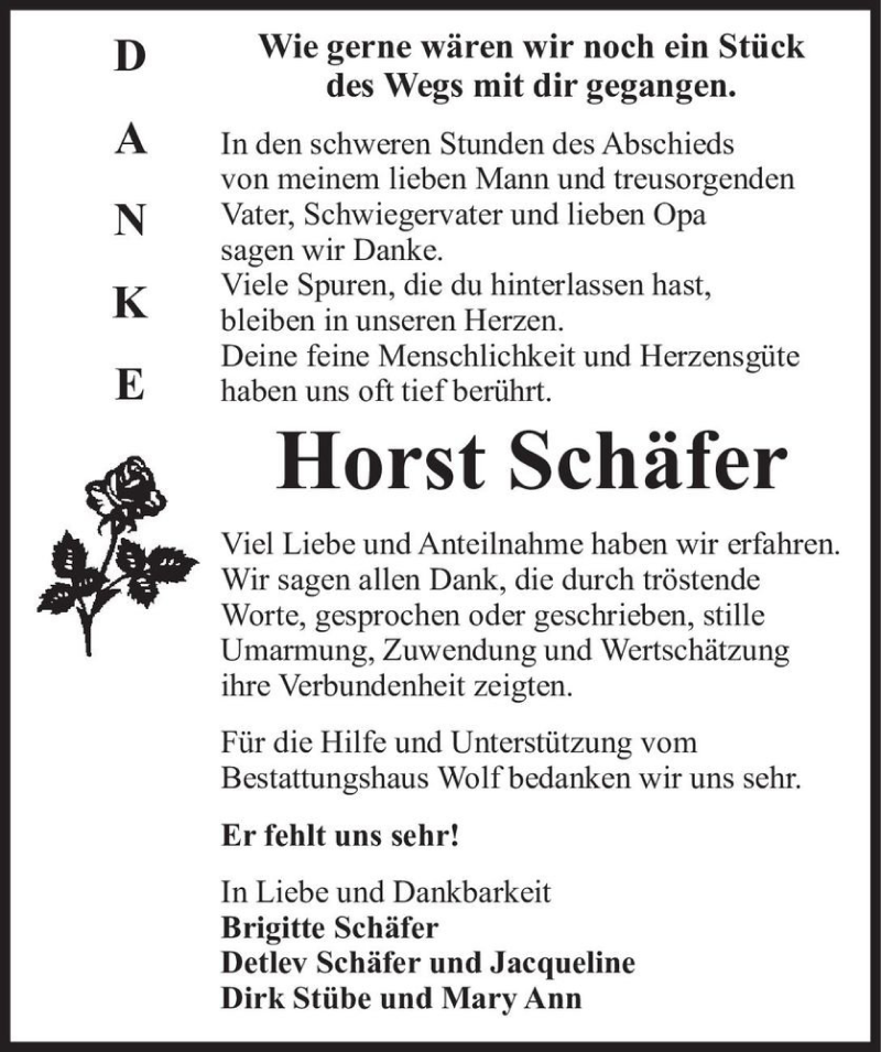  Traueranzeige für Horst Schäfer  vom 16.06.2021 aus Magdeburger Volksstimme
