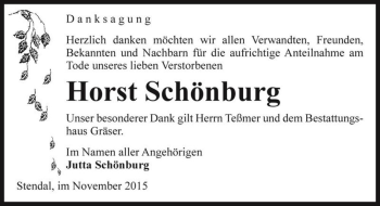 Traueranzeige von Horst Schönburg  von Magdeburger Volksstimme