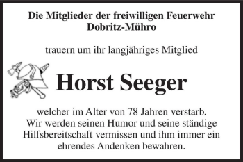 Traueranzeige von Horst Seeger  von Magdeburger Volksstimme
