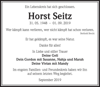 Traueranzeige von Horst Seitz  von Magdeburger Volksstimme