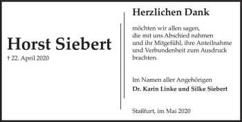Traueranzeige von Horst Siebert  von Magdeburger Volksstimme
