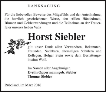 Traueranzeige von Horst Siebler  von Magdeburger Volksstimme