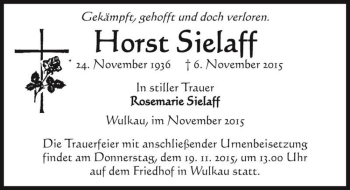 Traueranzeige von Horst Sielaff  von Magdeburger Volksstimme