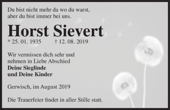 Traueranzeige von Horst Sievert  von Magdeburger Volksstimme