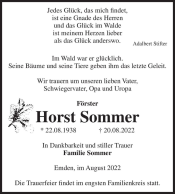 Traueranzeige von Horst Sommer  von Magdeburger Volksstimme
