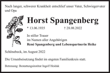 Traueranzeige von Horst Spangenberg  von Magdeburger Volksstimme