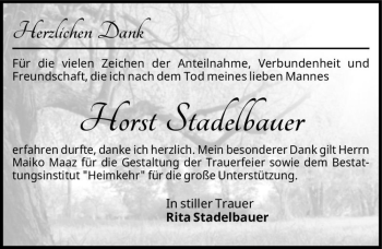 Traueranzeige von Horst Stadelbauer  von Magdeburger Volksstimme