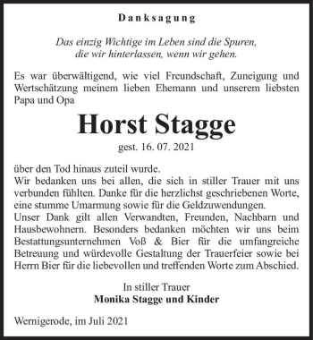 Traueranzeige von Horst Stagge  von Magdeburger Volksstimme