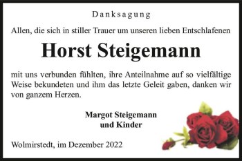 Traueranzeige von Horst Steigemann  von Magdeburger Volksstimme
