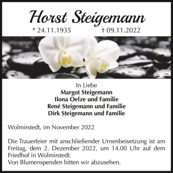 Traueranzeige von Horst Steigemann  von Magdeburger Volksstimme