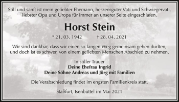 Traueranzeige von Horst Stein  von Magdeburger Volksstimme