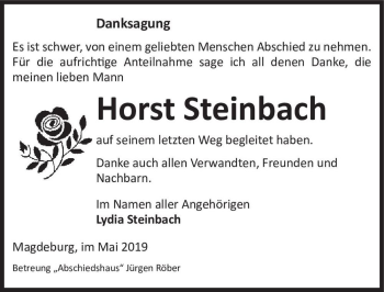 Traueranzeige von Horst Steinbach  von Magdeburger Volksstimme