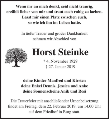 Traueranzeige von Horst Steinke  von Magdeburger Volksstimme