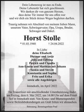 Traueranzeige von Horst Stolle  von Magdeburger Volksstimme