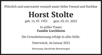 Traueranzeige von Horst Stolte  von Magdeburger Volksstimme