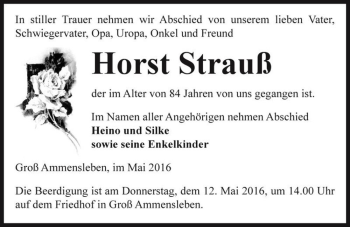 Traueranzeige von Horst Strauß  von Magdeburger Volksstimme