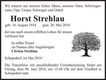 Traueranzeige von Horst Strehlau  von Magdeburger Volksstimme
