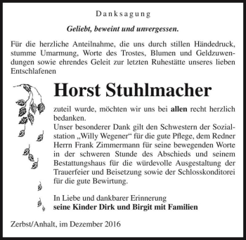 Traueranzeige von Horst Stuhlmacher  von Magdeburger Volksstimme