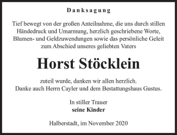 Traueranzeige von Horst Stöcklein  von Magdeburger Volksstimme