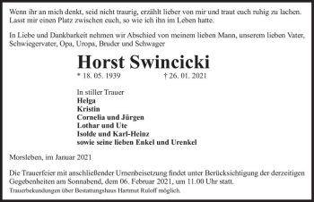 Traueranzeige von Horst Swincicki  von Magdeburger Volksstimme