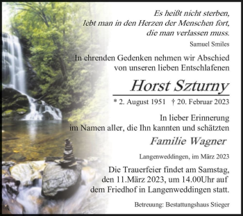 Traueranzeige von Horst Szturny  von Magdeburger Volksstimme