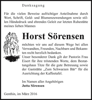 Traueranzeige von Horst Sörensen  von Magdeburger Volksstimme