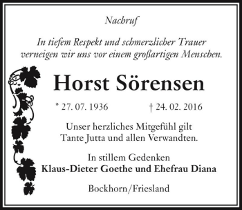Traueranzeige von Horst Sörensen  von Magdeburger Volksstimme