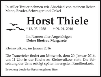 Traueranzeige von Horst Thiele  von Magdeburger Volksstimme