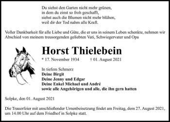 Traueranzeige von Horst Thielebein  von Magdeburger Volksstimme