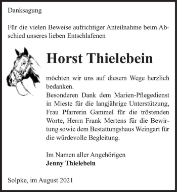 Traueranzeige von Horst Thielebein  von Magdeburger Volksstimme