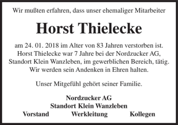 Traueranzeige von Horst Thielecke  von Magdeburger Volksstimme