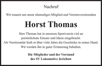 Traueranzeige von Horst Thomas  von Magdeburger Volksstimme