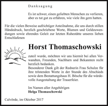 Traueranzeige von Horst Thomaschowski  von Magdeburger Volksstimme