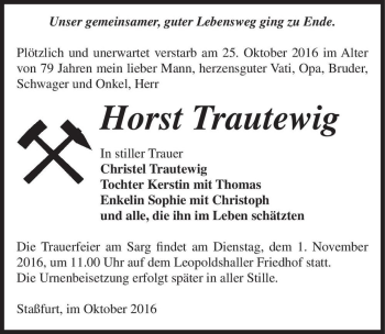 Traueranzeige von Horst Trautewig  von Magdeburger Volksstimme