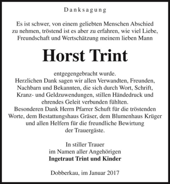 Traueranzeige von Horst Trint  von Magdeburger Volksstimme