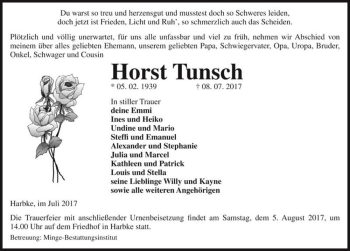 Traueranzeige von Horst Tunsch  von Magdeburger Volksstimme