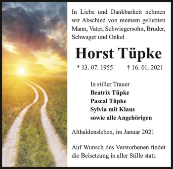 Traueranzeige von Horst Tüpke  von Magdeburger Volksstimme