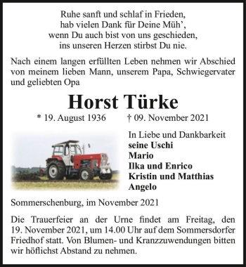Traueranzeige von Horst Türke  von Magdeburger Volksstimme