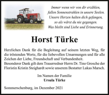 Traueranzeige von Horst Türke  von Magdeburger Volksstimme