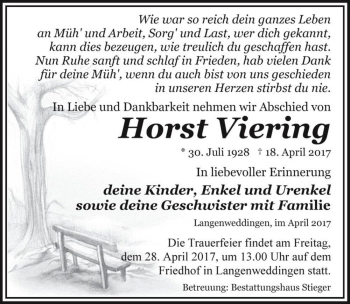 Traueranzeige von Horst Viering  von Magdeburger Volksstimme