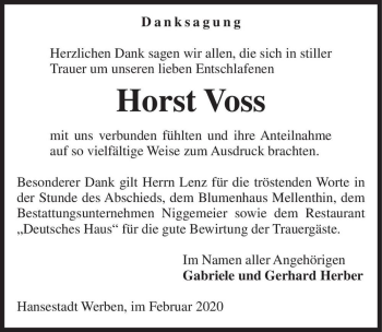 Traueranzeige von Horst Voss  von Magdeburger Volksstimme