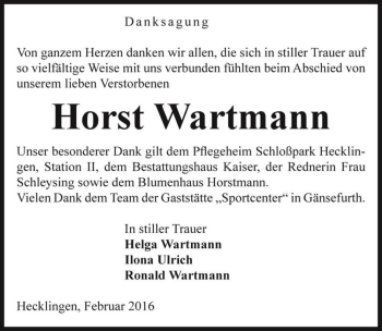 Traueranzeige von Horst Wartmann  von Magdeburger Volksstimme